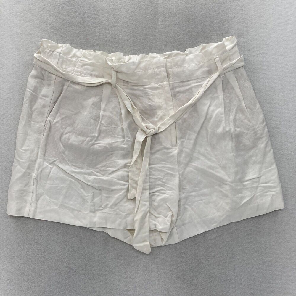 LOFT Chino Shorts Women's XL Extra Large White Linen Blend Tie Waist High Rise‎